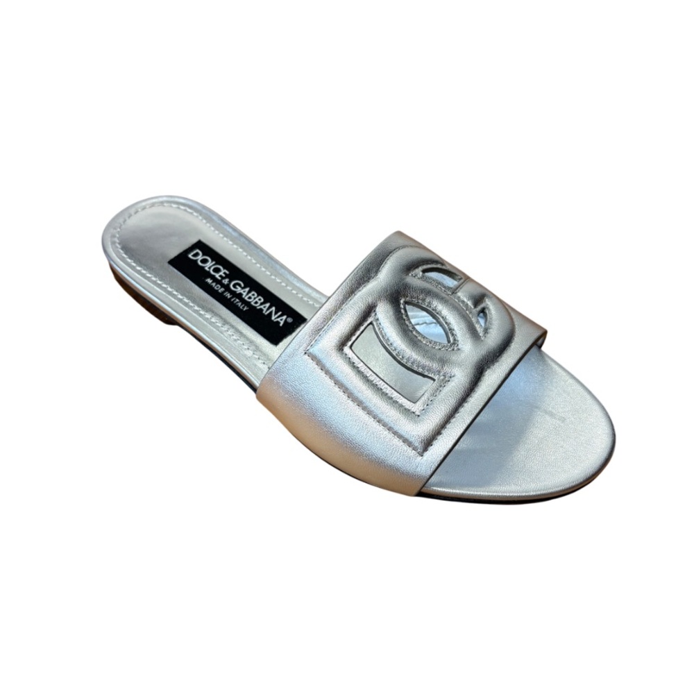 NEW Dolce & Gabbana Ciabatta Flat Nappa Mordore Silver Slides size 35.5 $795.00 - Picture 16 of 16